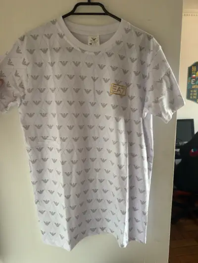 Polera blanca EA7 con estampado geométrico - miniatura 1