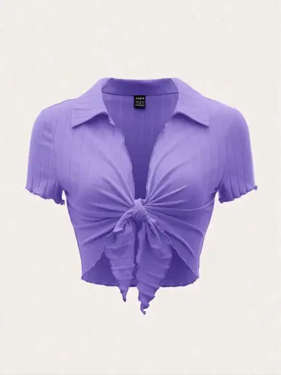 Blusa morada Shein con nudo frontal - miniatura 1