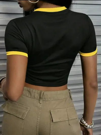 Polera corta negra Jamaica estilo casual - miniatura 2