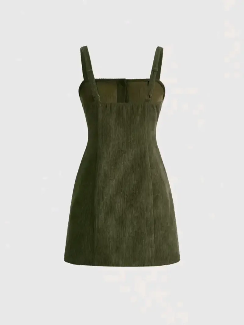 Vestido verde de pana con botones - 2