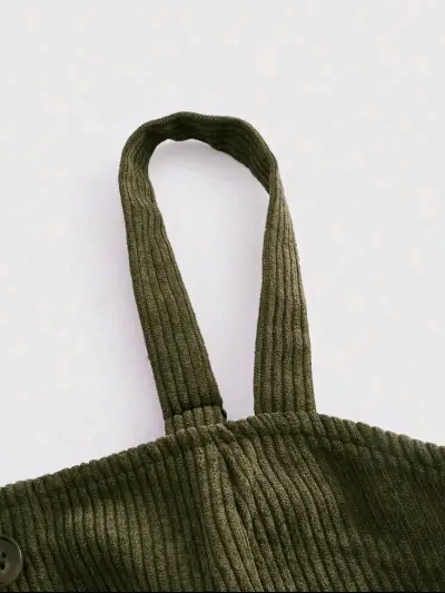 Vestido verde de pana con botones - miniatura 4
