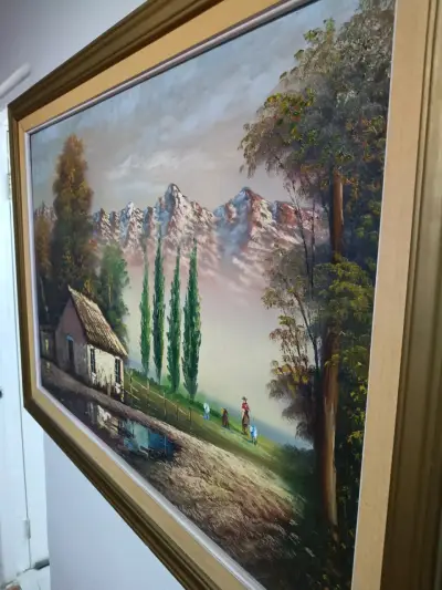 Gran Óleo Paisaje Cordillera con marco dorado - miniatura 2