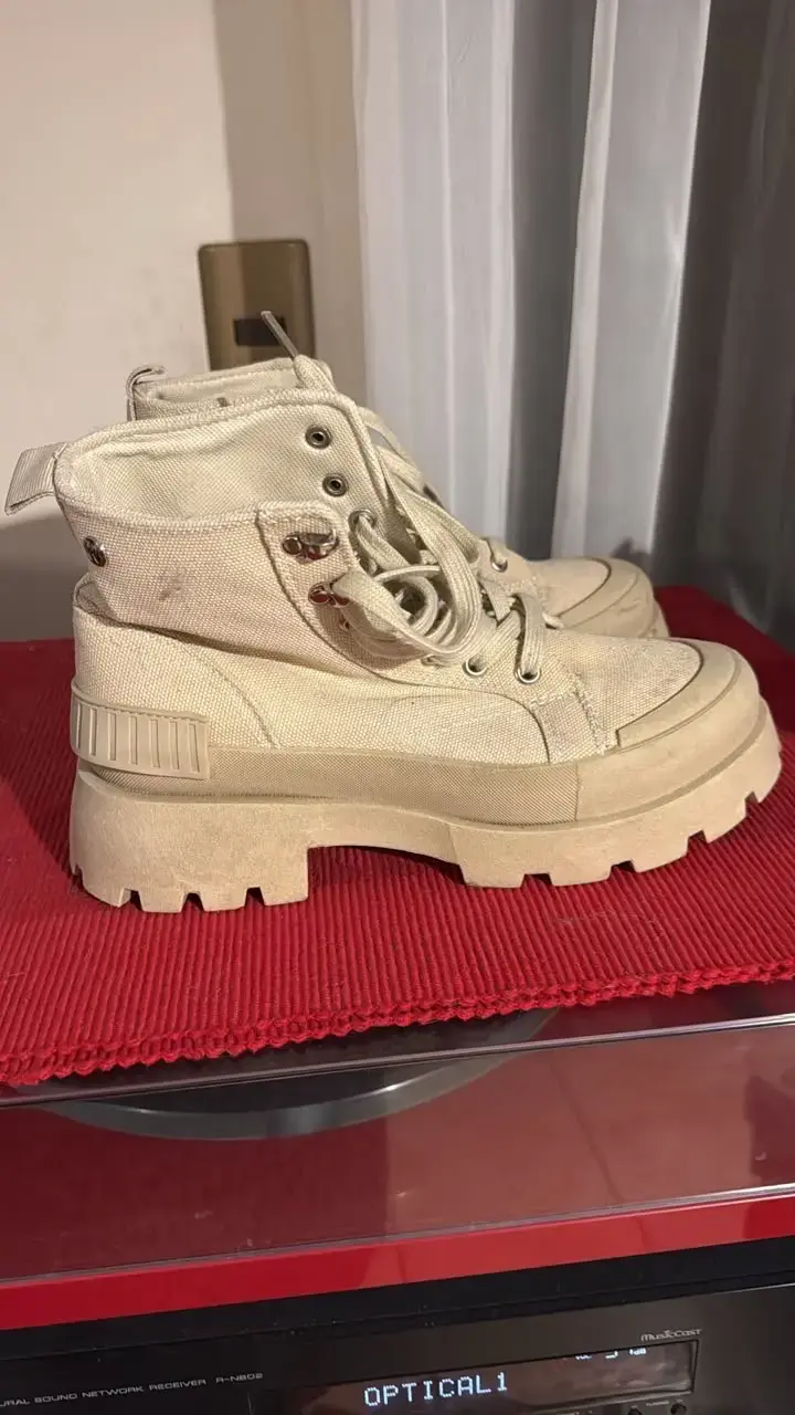 Botines de lona beige con plataforma - 1