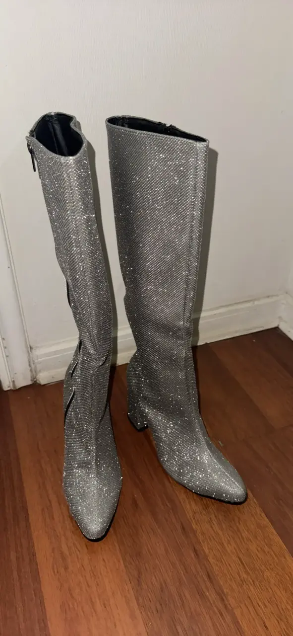 Botas altas plateadas con brillo - 3