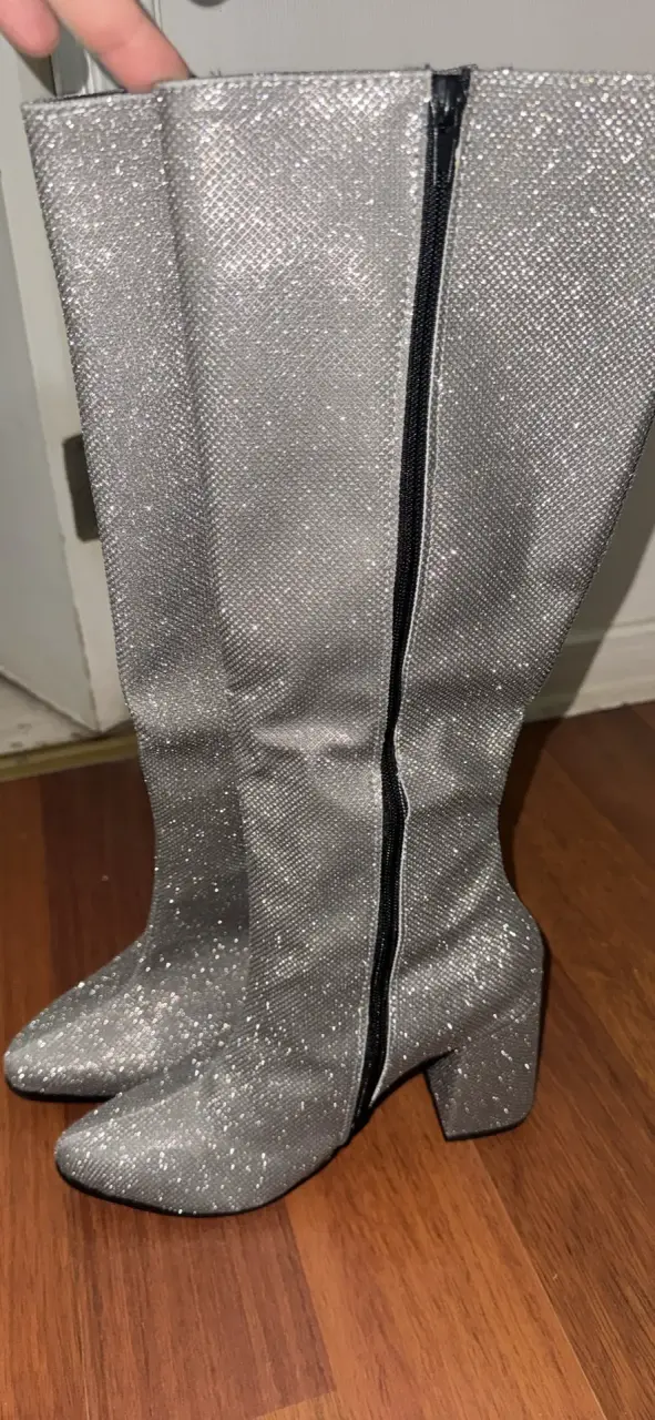 Botas altas plateadas con brillo - 5