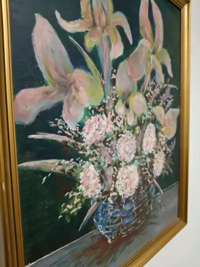 Óleo Sobre Tela Florero Original De Eva Lobos - Ma - miniatura 2