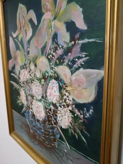 Óleo Sobre Tela Florero Original De Eva Lobos - Ma - miniatura 3