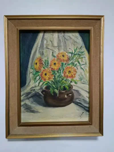 Óleo Sobre Tela Florero Tradicional  - Marco Con L - miniatura 1