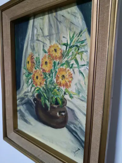 Óleo Sobre Tela Florero Tradicional  - Marco Con L - miniatura 3