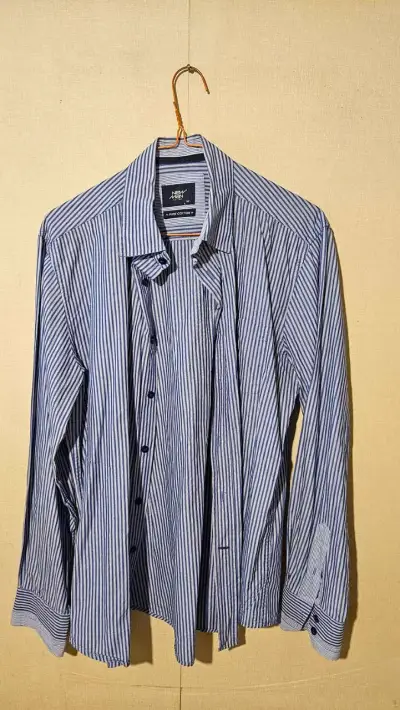 Camisa a rayas azul New Man de algodón - miniatura 1