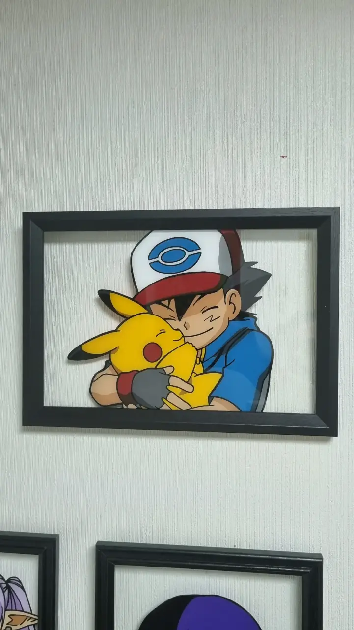 Cuadro Ash y Pikachu (vidrio pintado) 20x30 cms - 1