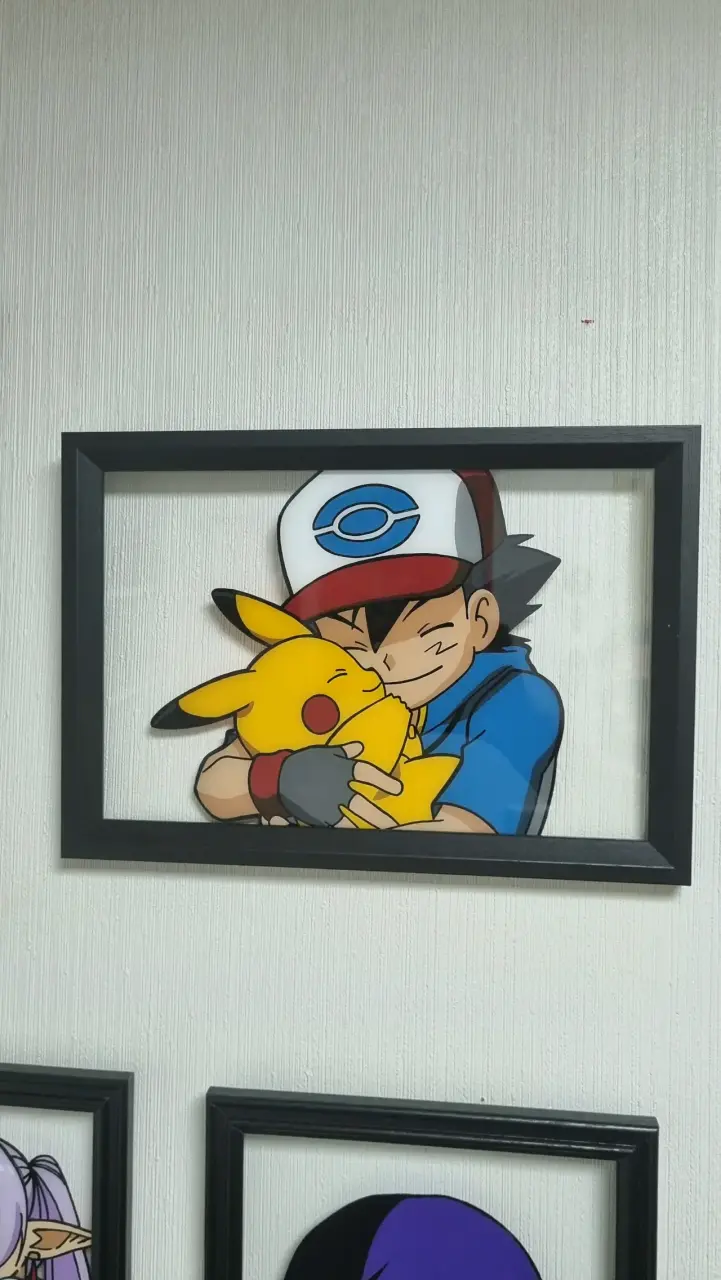 Cuadro Ash y Pikachu (vidrio pintado) 20x30 cms - 2