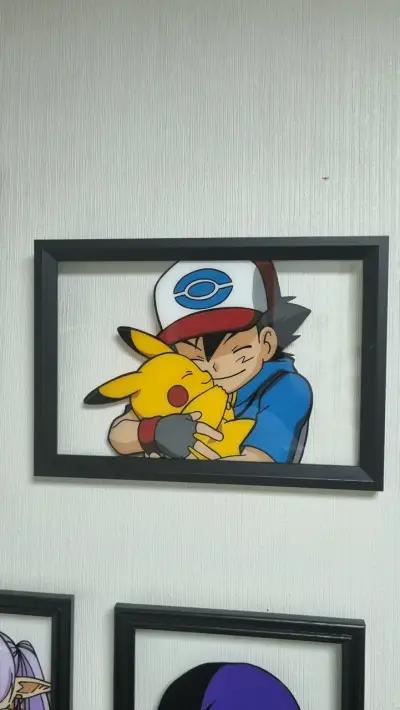 Cuadro Ash y Pikachu (vidrio pintado) 20x30 cms - miniatura 2