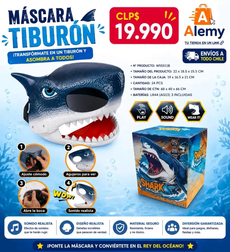 Máscara de tiburón con sonido realista