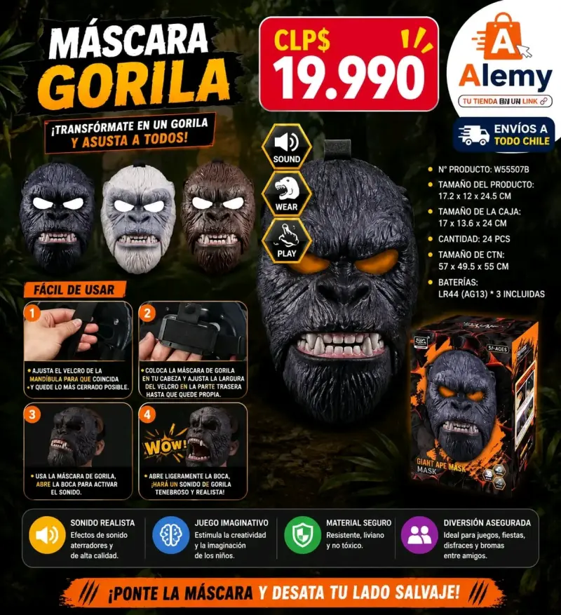 Máscara de gorila con sonido realista