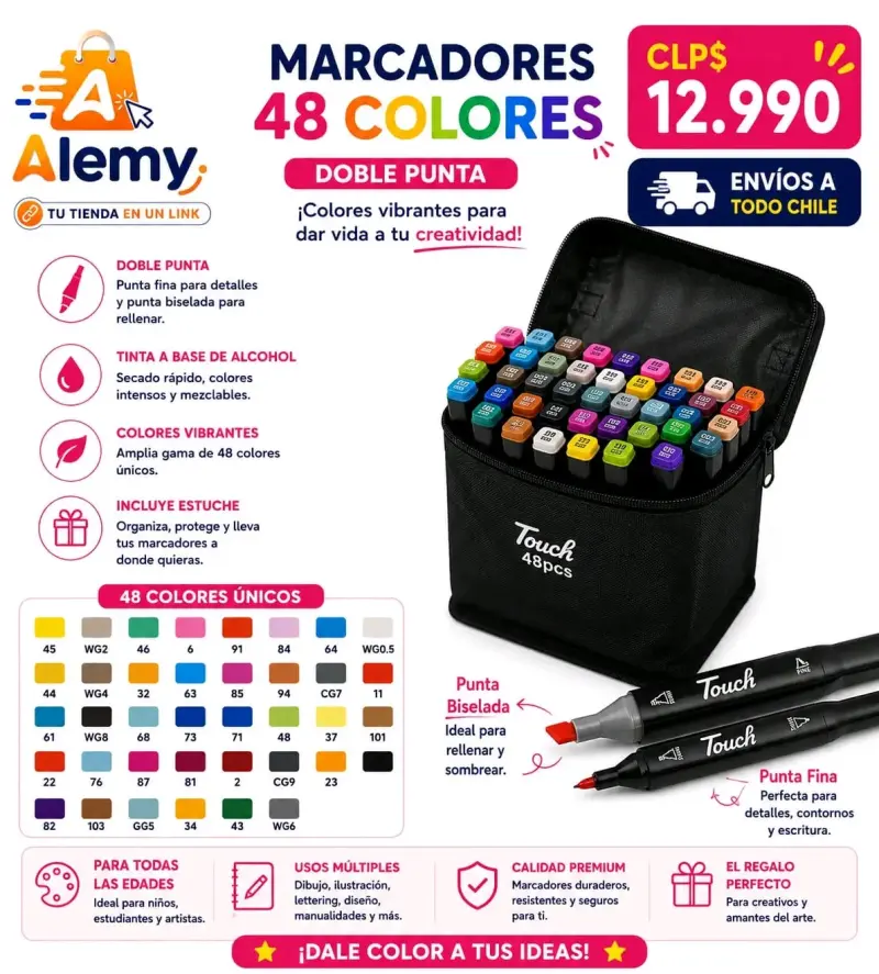 Set de marcadores 48 colores doble punta