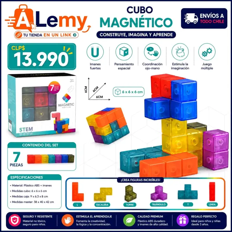 Cubo Magnético de Construcción STEM 7 Piezas