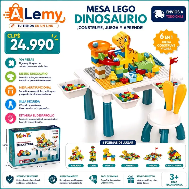 Mesa de bloques dinosaurio con silla incluida