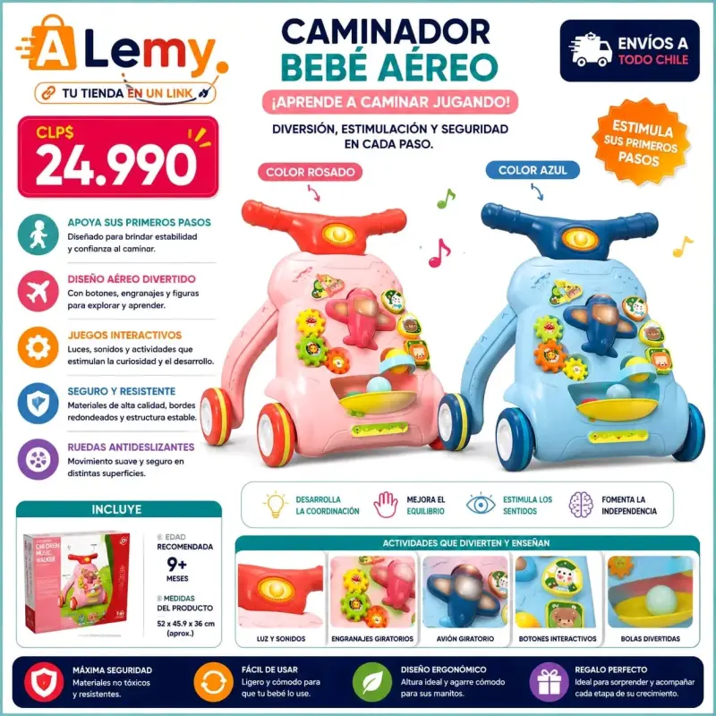 Caminador Bebé Aéreo con Juegos Interactivos
