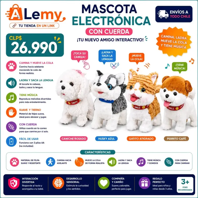 Mascota electrónica interactiva con cuerda