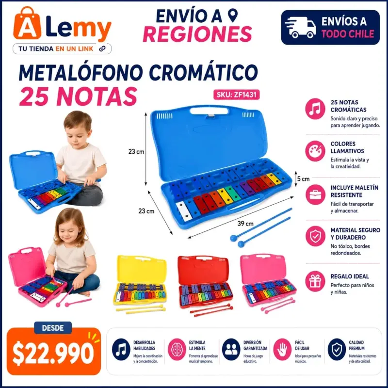 Metalófono cromático 25 notas con maletín