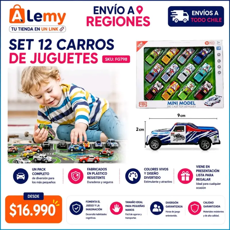 Set de 12 carros de juguete miniatura