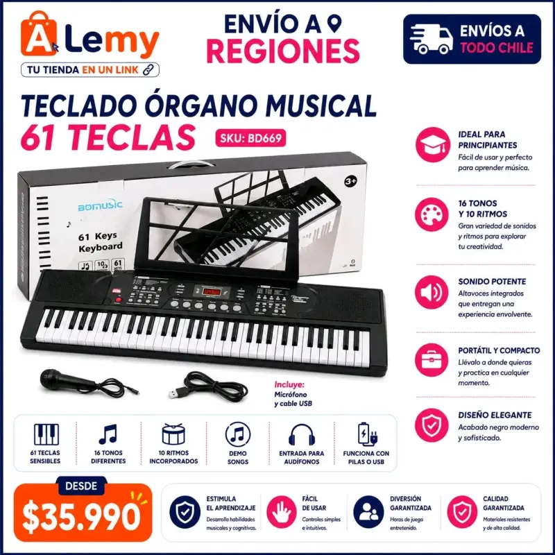 Teclado órgano musical 61 teclas Bomusic
