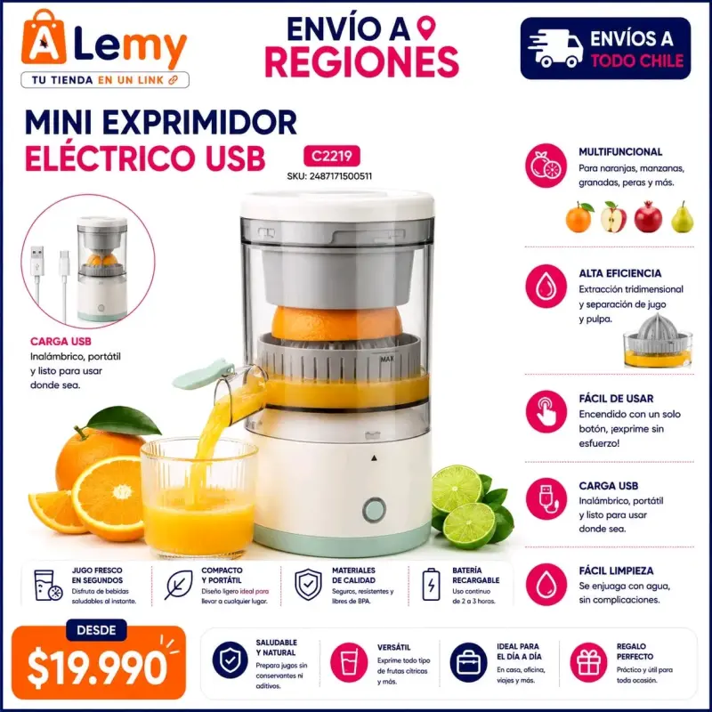 Mini exprimidor eléctrico USB portátil