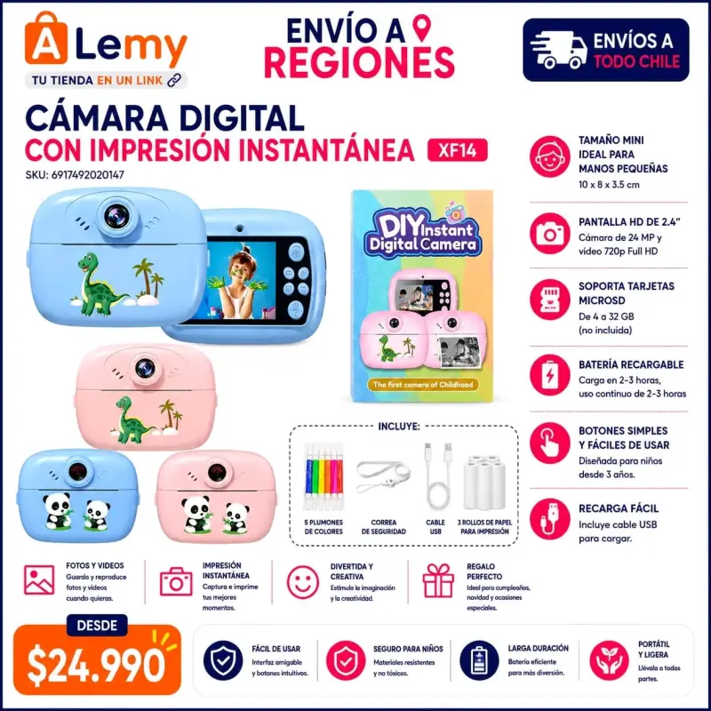 Cámara digital infantil con impresión instantánea
