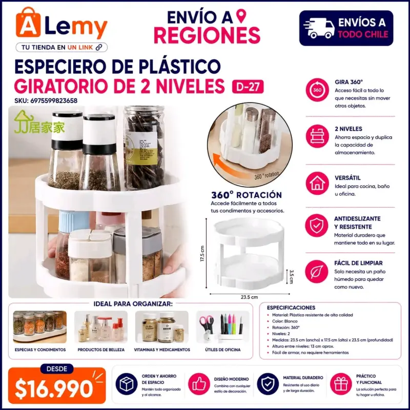 Especiero giratorio de plástico 2 niveles