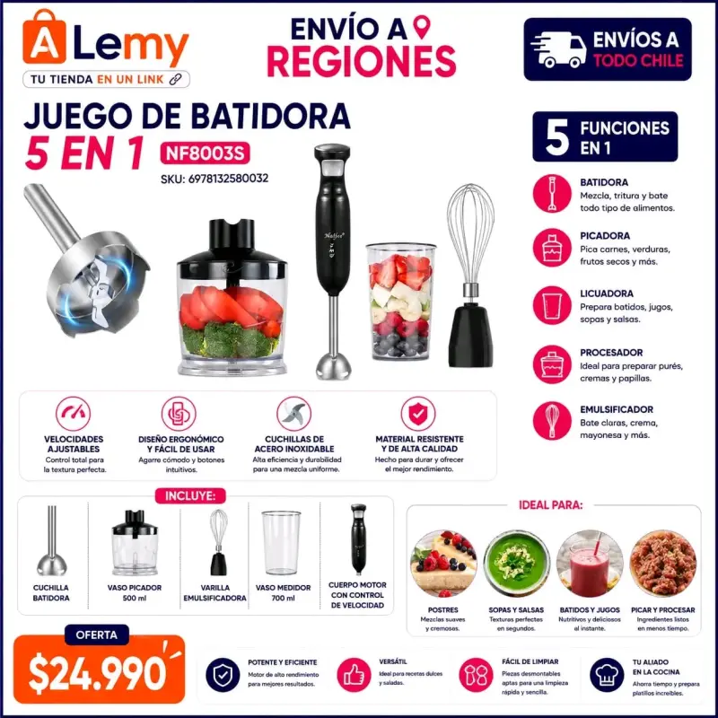 Juego de Batidora 5 en 1 con Accesorios