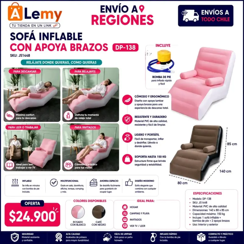 Sofá inflable con apoya brazos DP-138