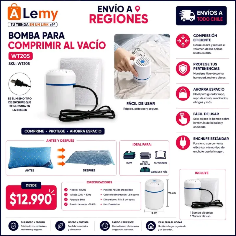 Bomba eléctrica para comprimir al vacío WT205
