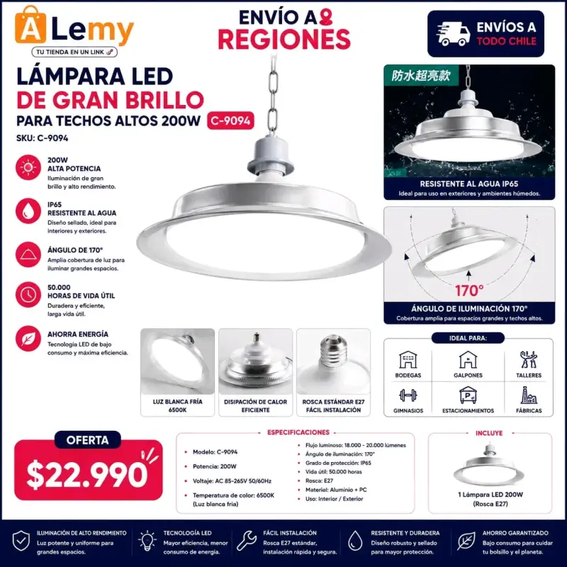 Lámpara LED 200W para techos altos