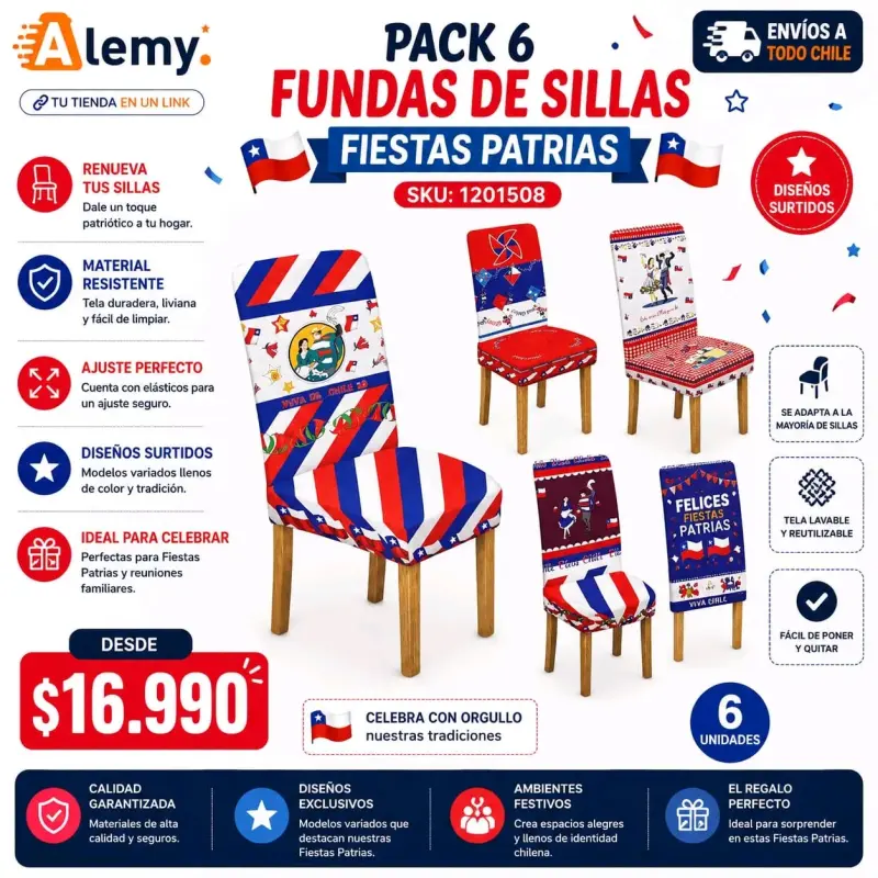 Pack de 6 fundas de sillas Fiestas Patrias