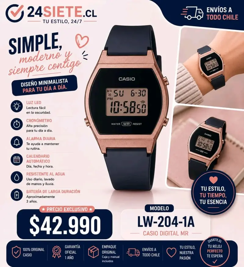 Reloj digital Casio LW-204-1A resistente al agua