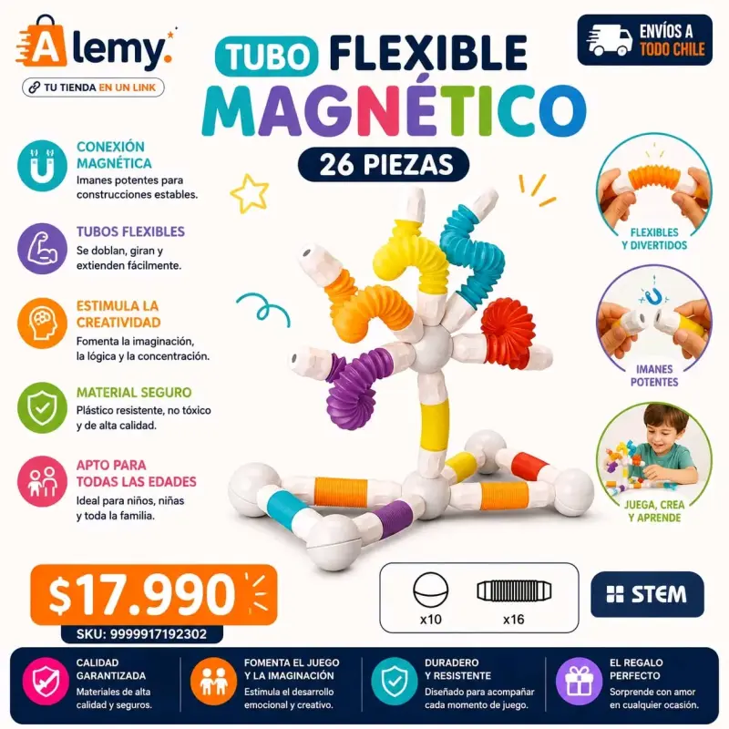 Set de tubos magnéticos flexibles 26 piezas