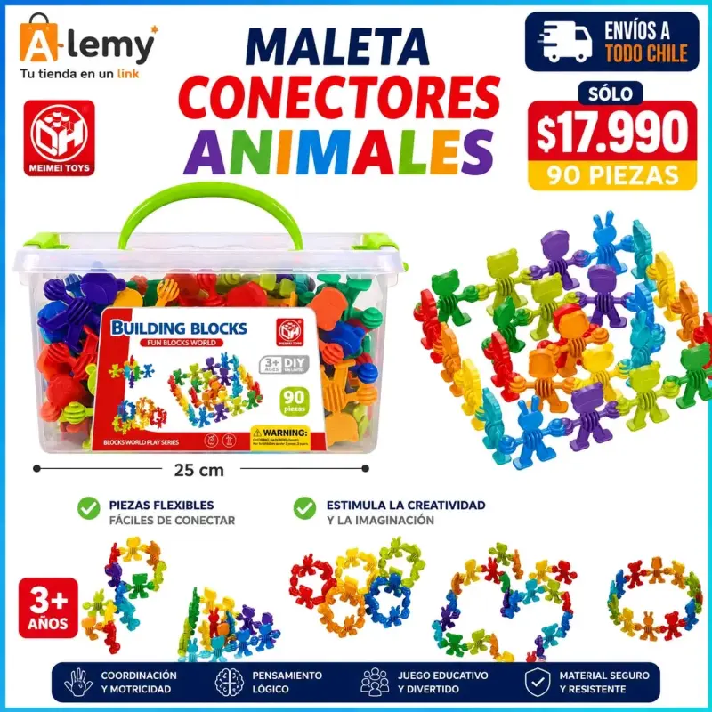 Maleta de conectores animales 90 piezas