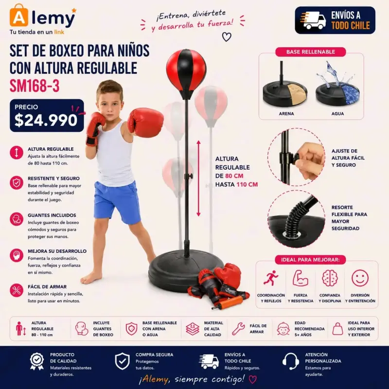 Set de boxeo para niños con altura ajustable