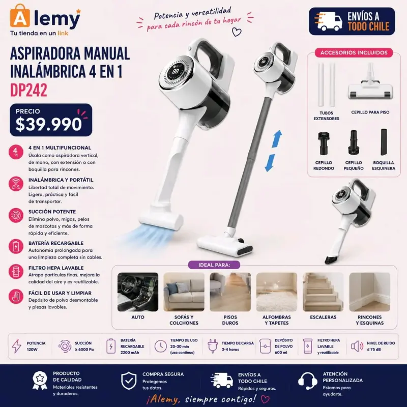 Aspiradora manual inalámbrica 4 en 1 DP242
