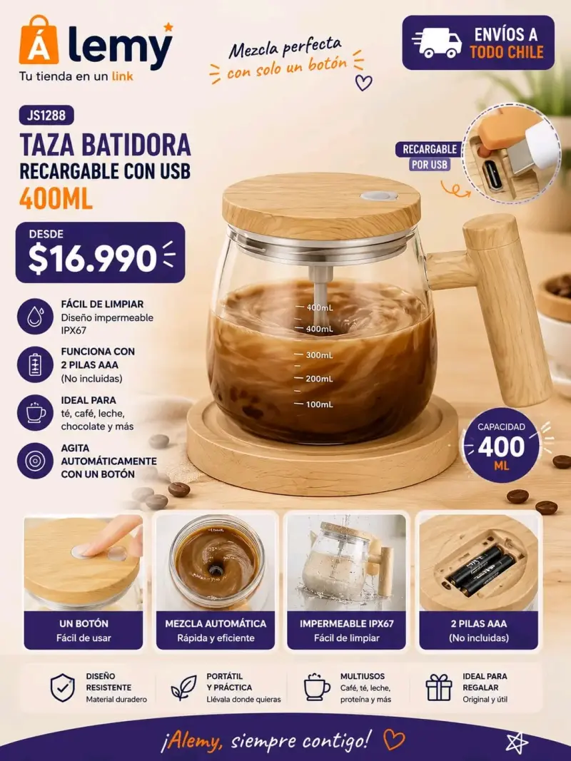 Taza batidora recargable USB 400ml