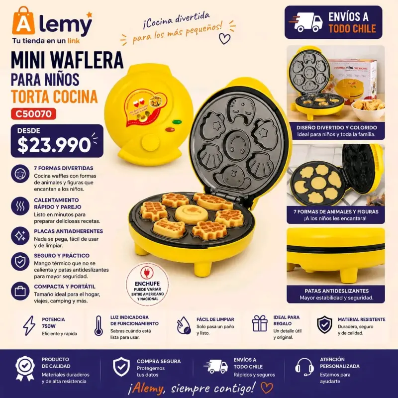 Mini wafflera para niños con formas divertidas