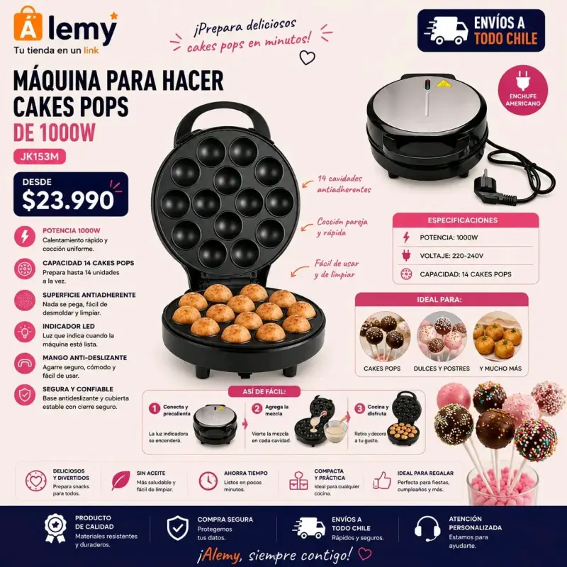 Máquina para hacer cake pops 1000W antiadherente