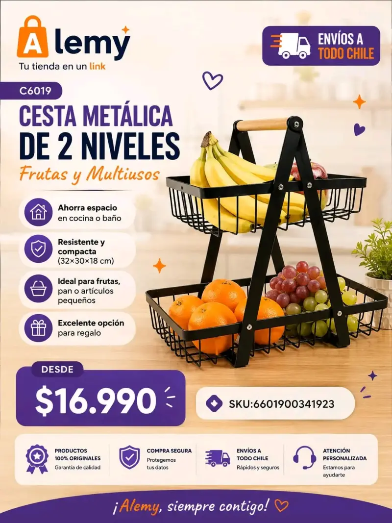 Cesta metálica de 2 niveles multiusos
