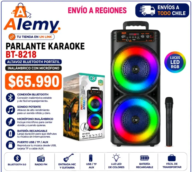 Parlante Karaoke Bluetooth con Micrófono y Luces LED