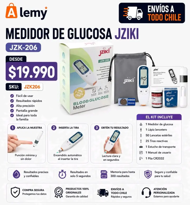 Medidor de glucosa Jziki JZK-206 con alta precisión