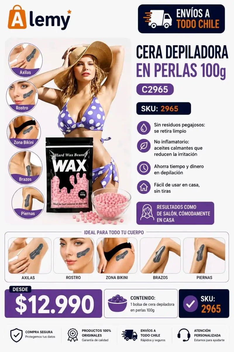 Cera depiladora en perlas 100g Alemy