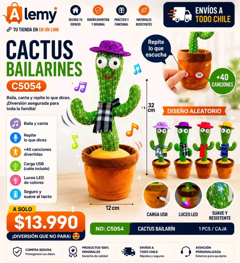 Cactus bailarín con luces LED y música
