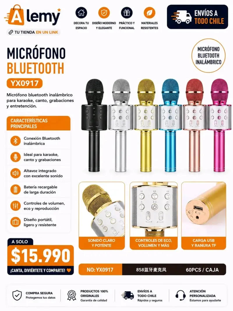 Micrófono Bluetooth inalámbrico YX0917 para karaoke