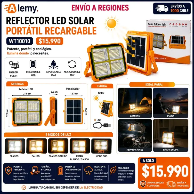 Reflector LED Solar Portátil Recargable Almy